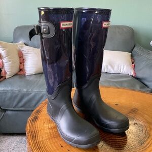 Hunter Clear Dark Navy PVC Rubber Rain Tall Boots Size EU 39 US 8 Women’s